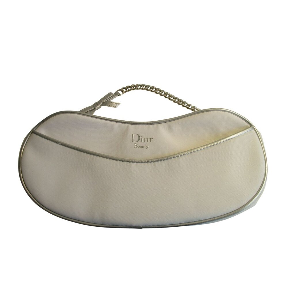 *Dior Parfums White Kidney Makeup Purse Trousse Bow & Chain Handbag - NWOT